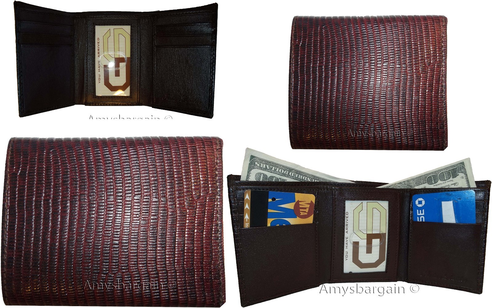 Lot of 3 Italian Style Lizard skin Printed Leather Man's Brown Trifold wallet BN