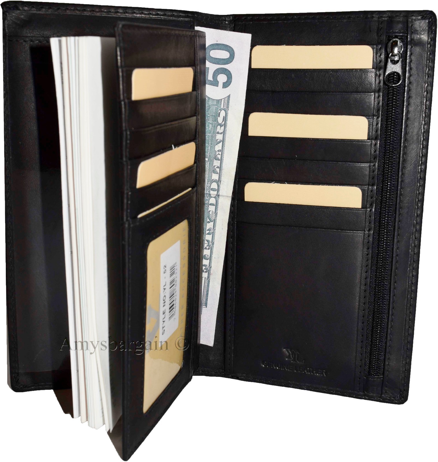 Lot of 3 New Black Leather checkbook wallet 14 credit card change purse ID BNWT - Image 3