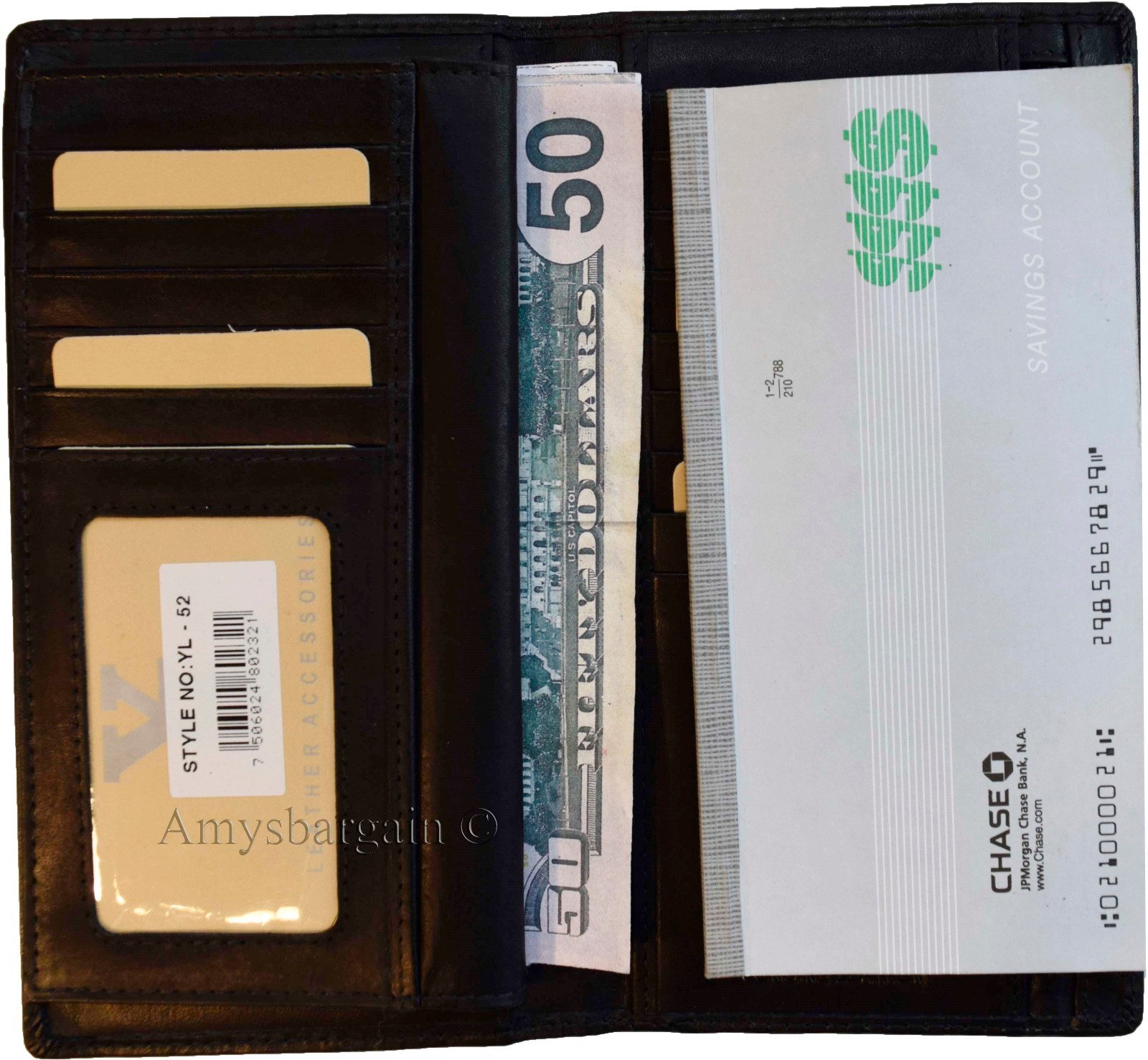 Lot of 3 New Black Leather checkbook wallet 14 credit card change purse ID BNWT - Image 6