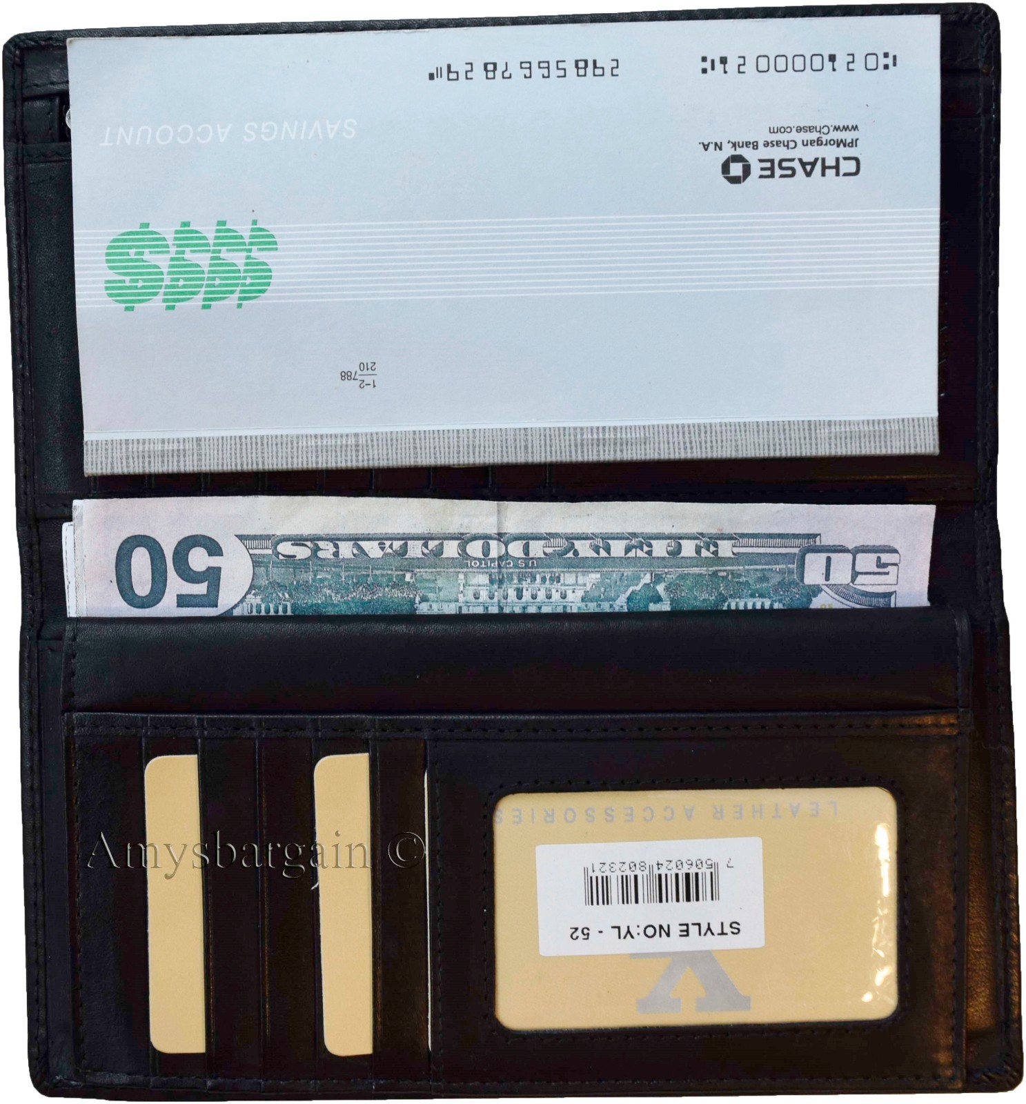 Lot of 3 New Black Leather checkbook wallet 14 credit card change purse ID BNWT - Image 8