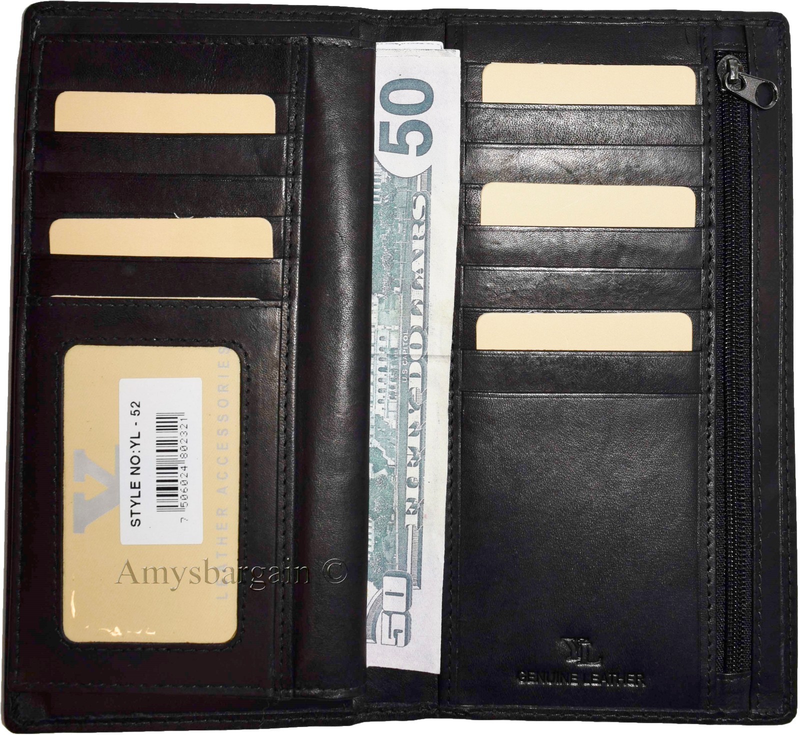 Lot of 3 New Black Leather checkbook wallet 14 credit card change purse ID BNWT - Image 9