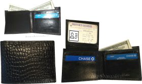 Lot of 3 New Crocodile Skin Printed Leather man's bi fold wallet 6 cards ID new