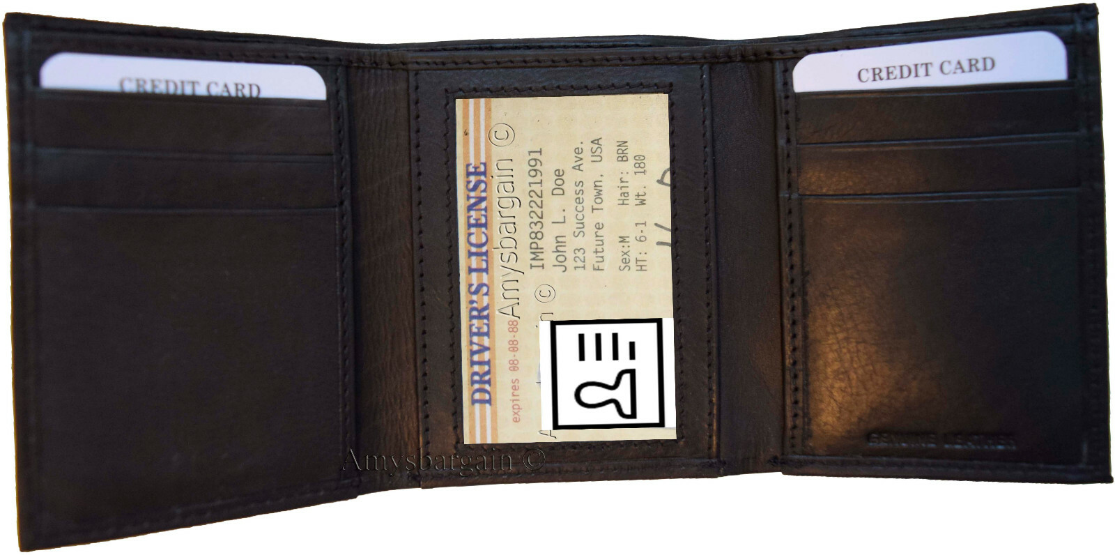 Lot of 3 New Men's Brown leather Trifold wallet 6 credit cards 2 bill slots new - Image 11