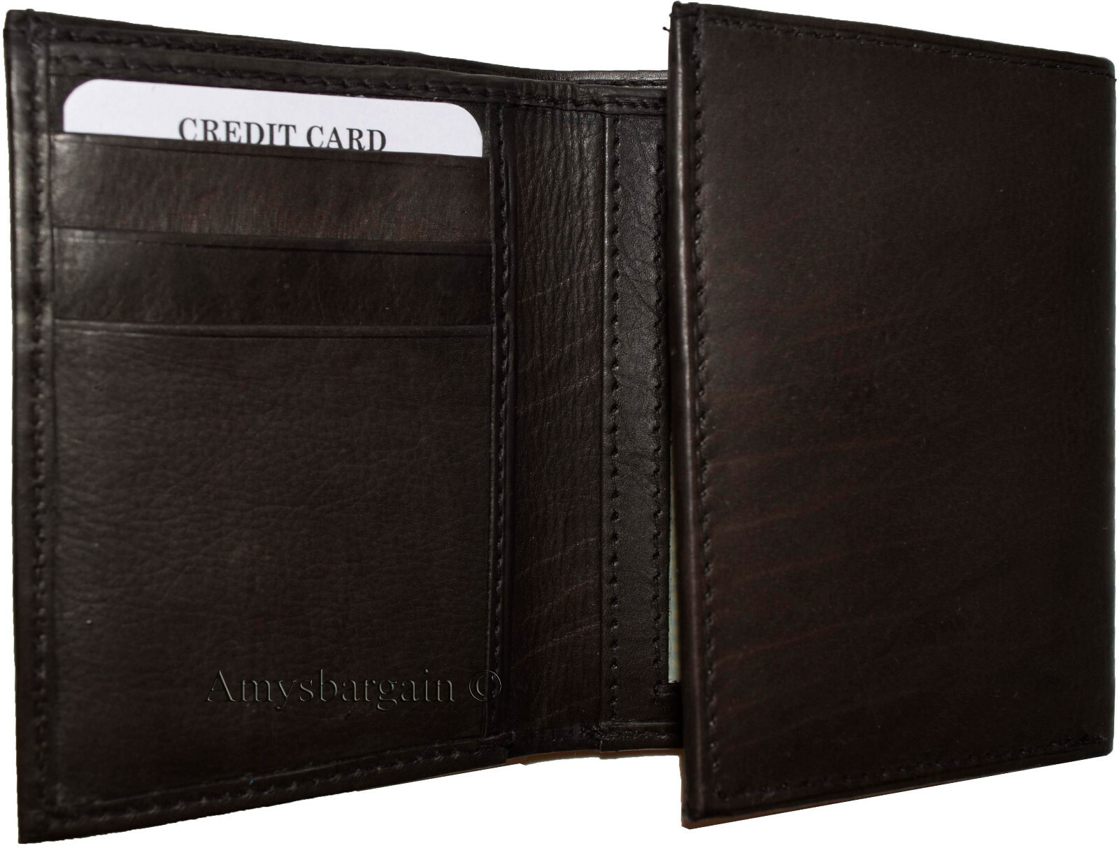Lot of 3 New Men's Brown leather Trifold wallet 6 credit cards 2 bill slots new - Image 12