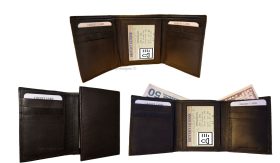 Lot of 3 New Men's Brown leather Trifold wallet 6 credit cards 2 bill slots new