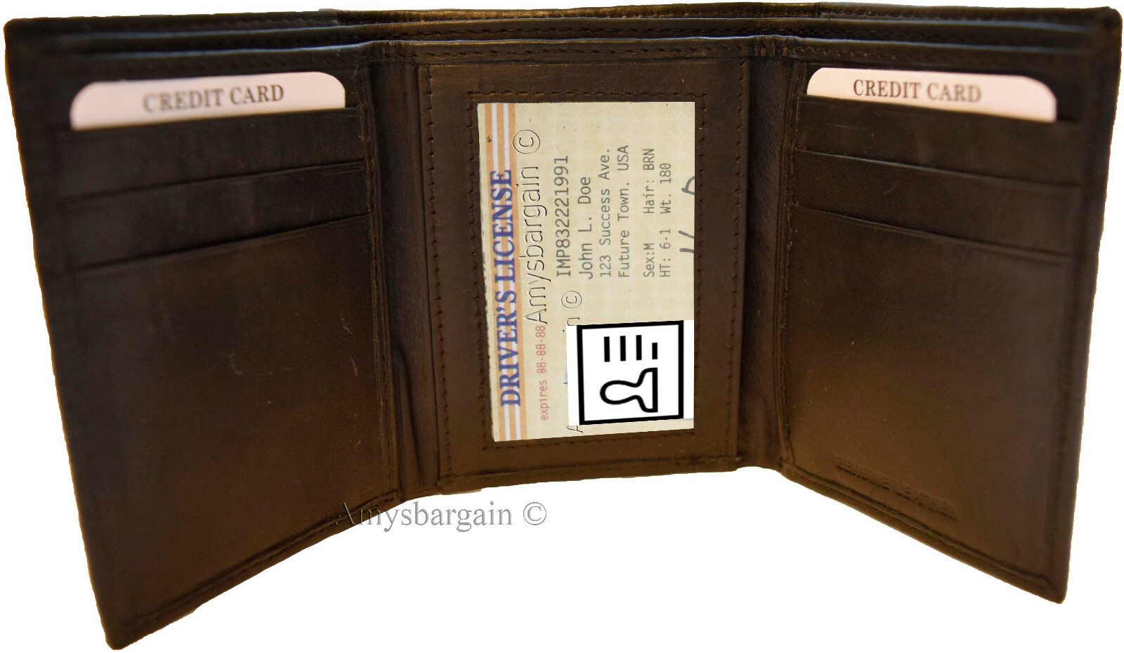Lot of 3 New Men's Brown leather Trifold wallet 6 credit cards 2 bill slots new - Image 8