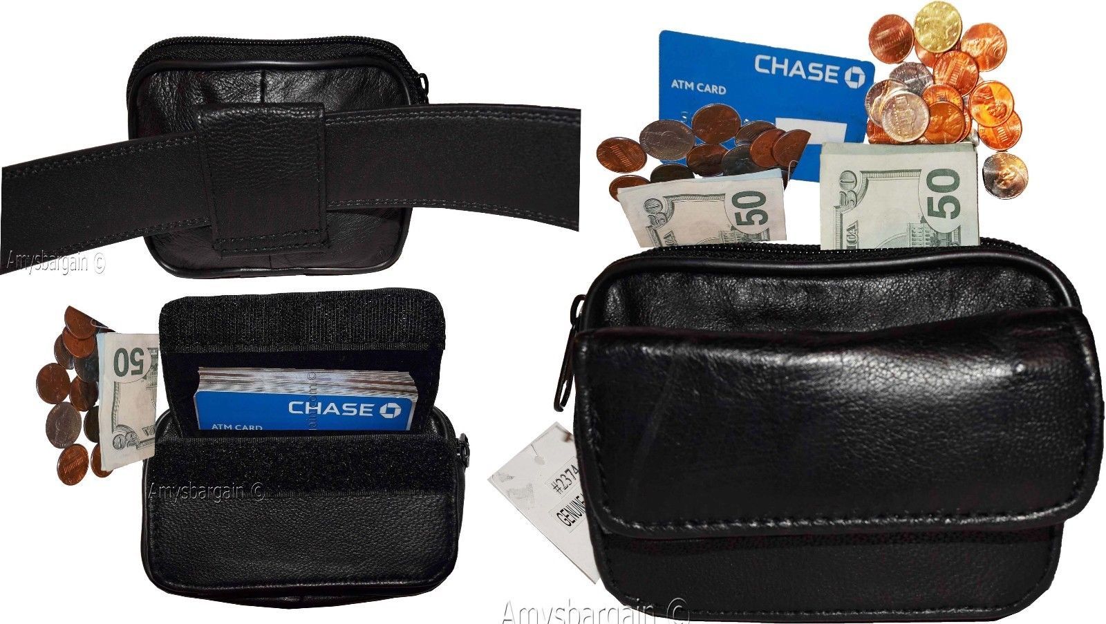 Lot of 3 New Mini leather bag belt loop bag Black waist Business credit card bag