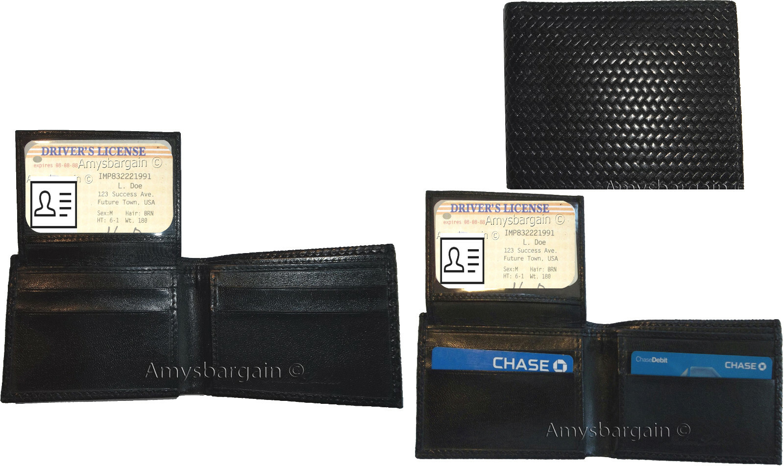 Lot of 3 New Woven Printed Leather man's bi fold wallet 6 cards ID Wallet New