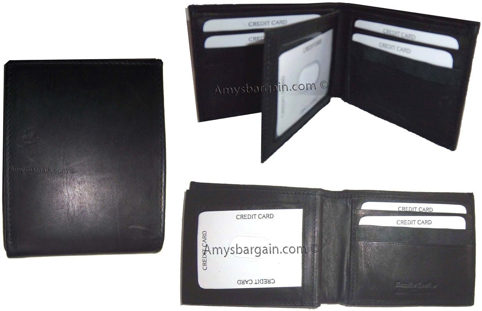 Lot of 3 New men's Black leather billfold wallet 9 credit card space ID bifold