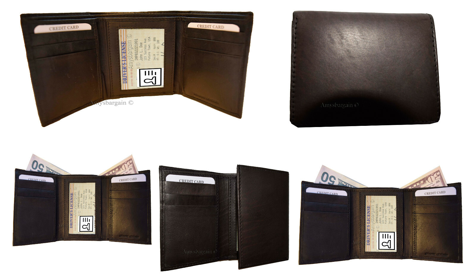 Lot of 4 New Men's Brown leather Tri-fold wallet 1 ID 6 card 2 bill slots - Image 12