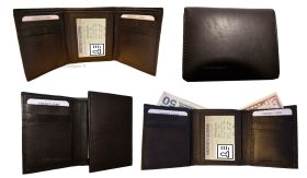Lot of 4 New Men's Brown leather Tri-fold wallet 1 ID 6 card 2 bill slots