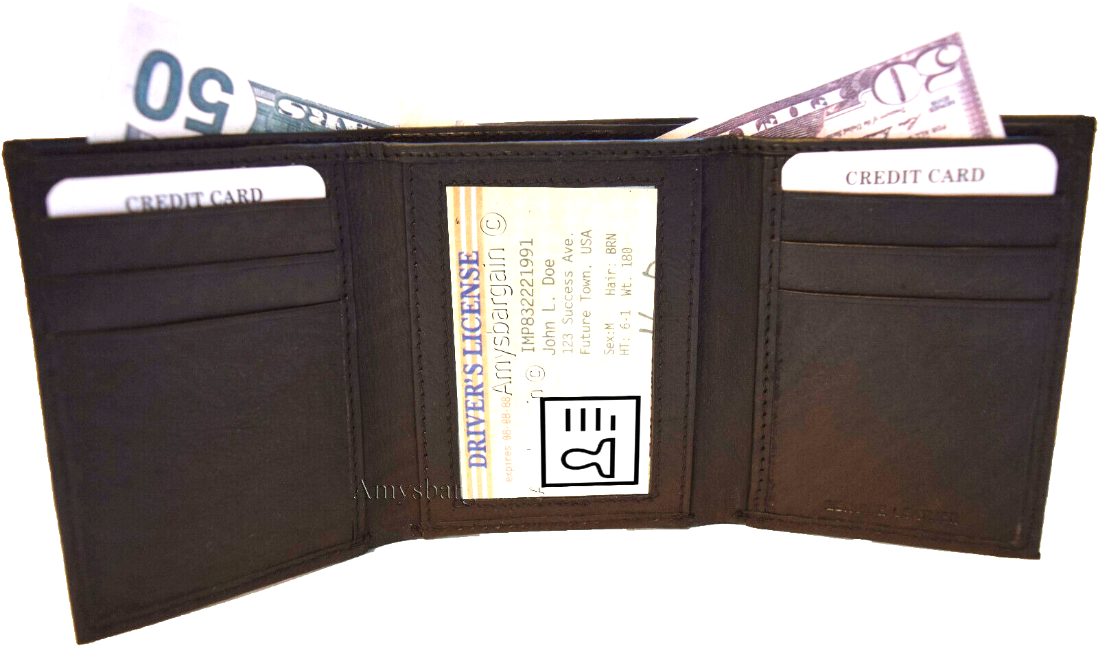 Lot of 4 New Men's Brown leather Trifold wallet 1 ID 6 card 2 bill slots new - Image 4