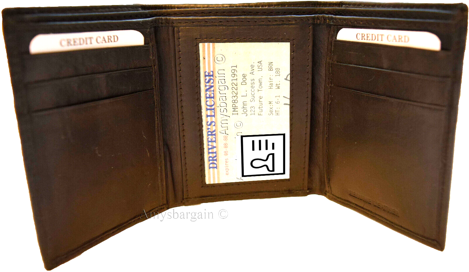 Lot of 4 New Men's Brown leather Trifold wallet 1 ID 6 card 2 bill slots new - Image 6