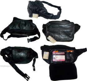 Lot of 5 New Leather waist pouch. Black waist bag, leather bag, Fanny pack new