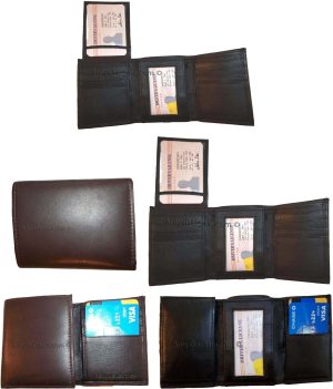 Lot of 5 New Trifold Leather Man’s wallet 2 ID 2 bill slots Black 6 card wallet