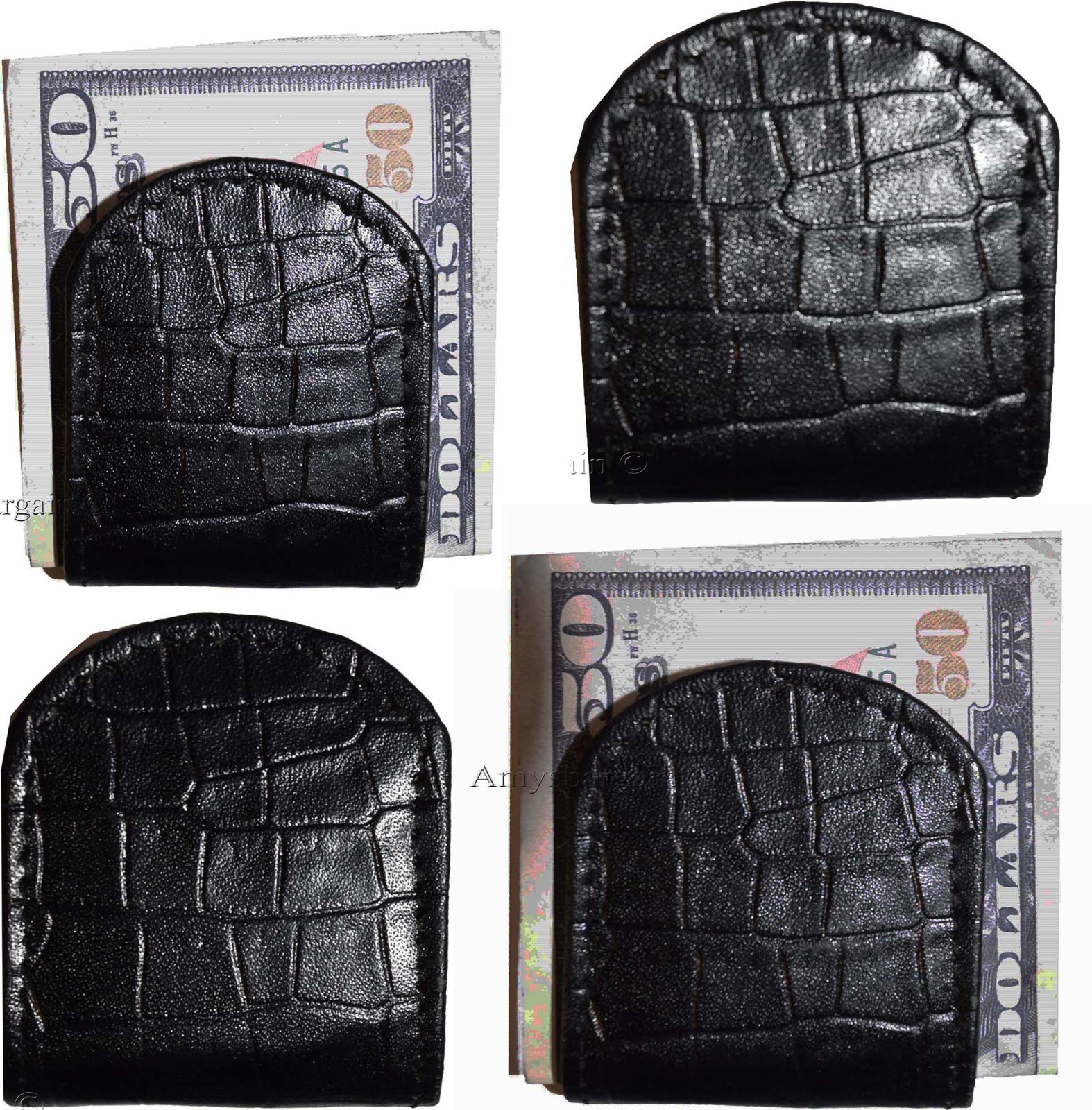 Lot of 6 Black Crocodile printed leather Unbranded money clip Clip Money, BR New - Image 11