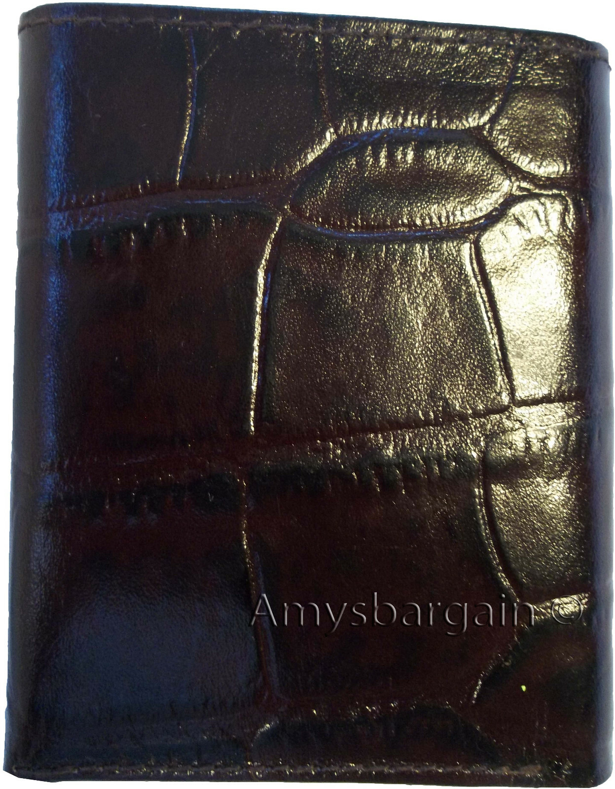 Lot of 6 Crocodile skin Printed Leather Man's Brown Trifold wallet ID window - Image 12