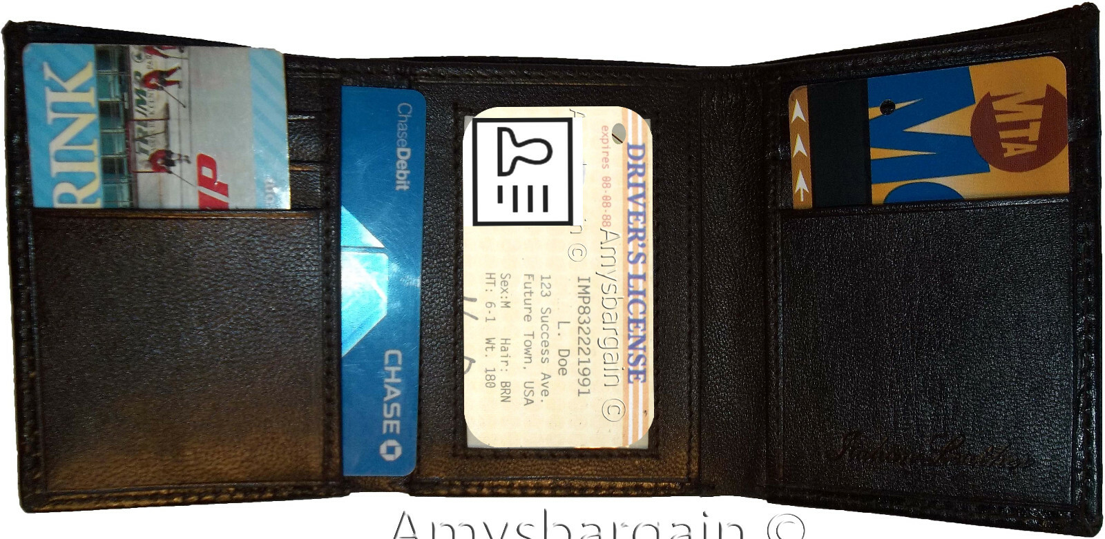 Lot of 6 Crocodile skin Printed Leather Man's Brown Trifold wallet ID window - Image 13