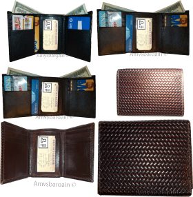 Lot of 6 Italian Style Woven Printed Leather Man's Brown Trifold walletI ID BNWT