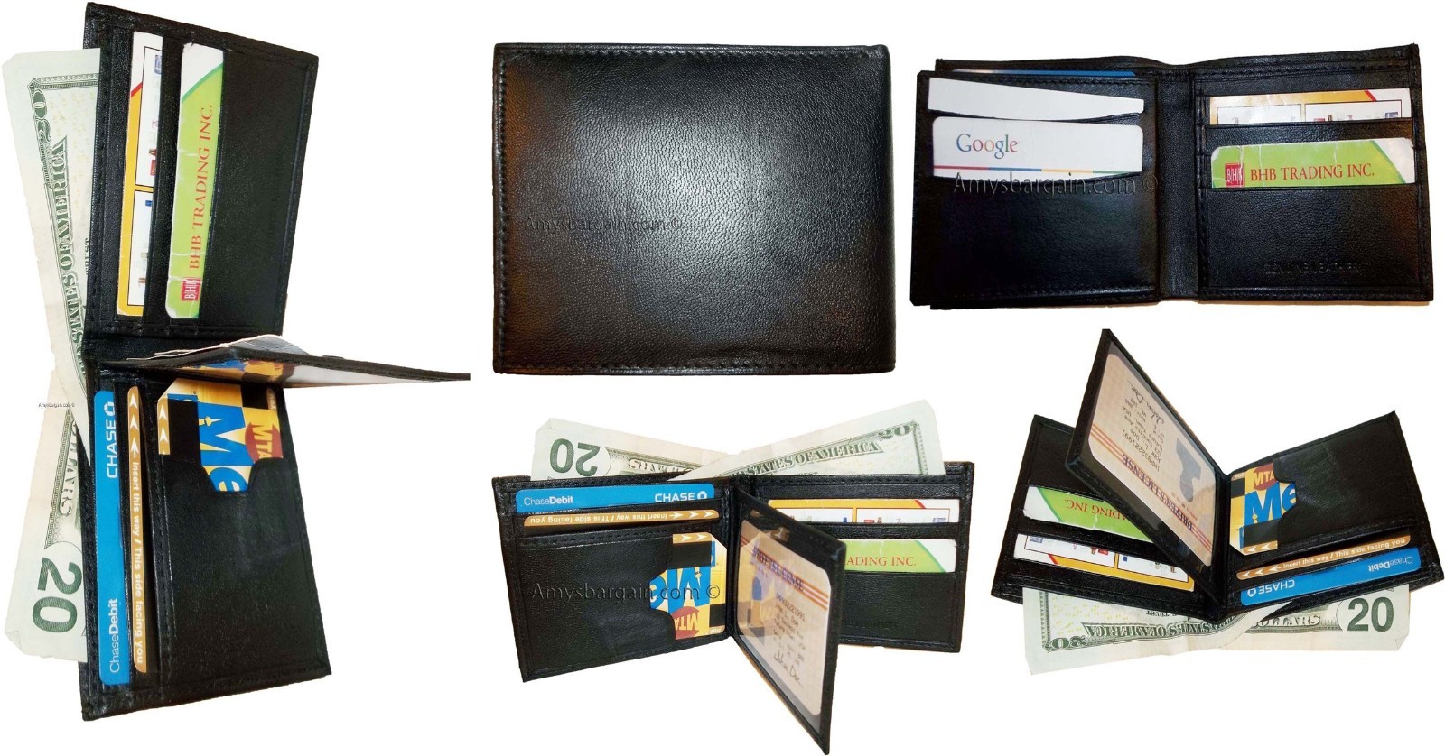 Lot of 6 Man's wallet new style leather 2 bill slots 12 card ID case new - Image 6