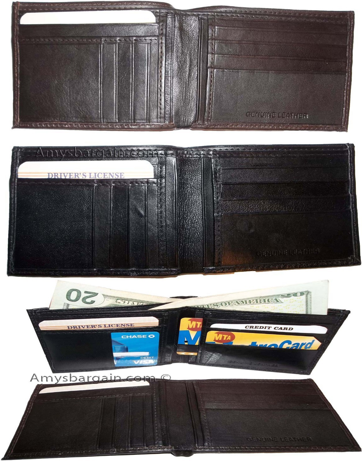 Lot of 6 men’s wallet genuine leather new style 2 bill slot 14 card spaces new - Image 11