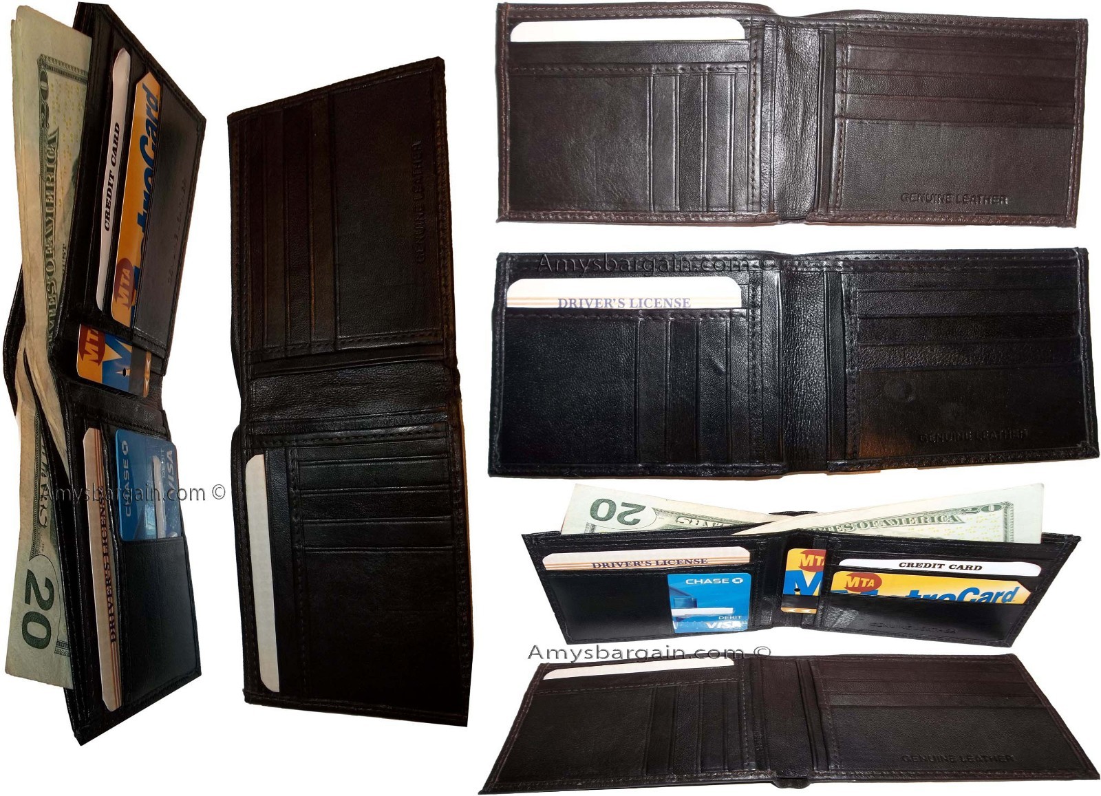 Lot of 6 men’s wallet genuine leather new style 2 bill slot 14 card spaces new