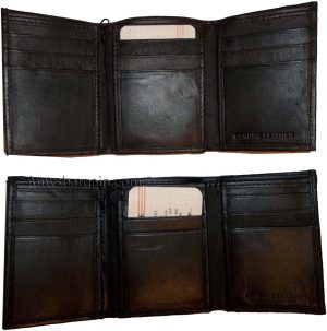Man’s Trifold Leather wallet 9 credit card spaces 2 bill slots change purse new - Image 12