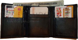 Man’s Trifold Leather wallet 9 credit card spaces 2 bill slots change purse new - Image 4