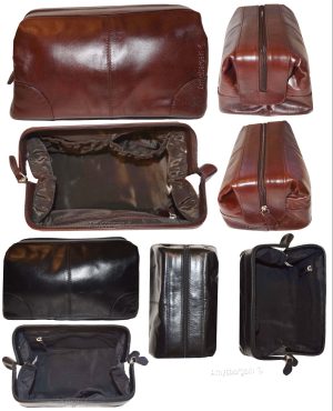 Man's grooming bag large leather cosmetic make up case new leather toiletry case