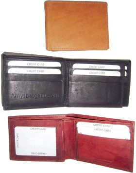 Man's leather bifold wallet id case 3 bill spaces 6 credit cards calfskin wallet