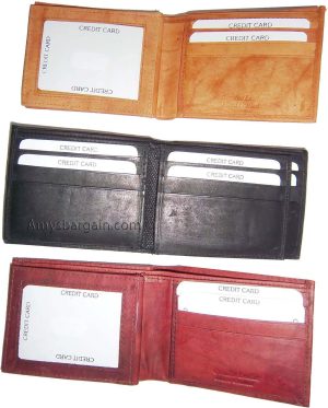 Man's leather bifold wallet id case 3 bill spaces 6 credit cards calfskin wallet - Image 4