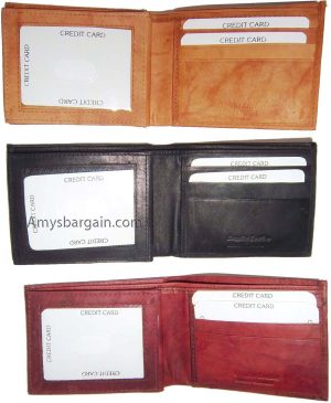 Man's leather bifold wallet id case 3 bill spaces 6 credit cards calfskin wallet - Image 8