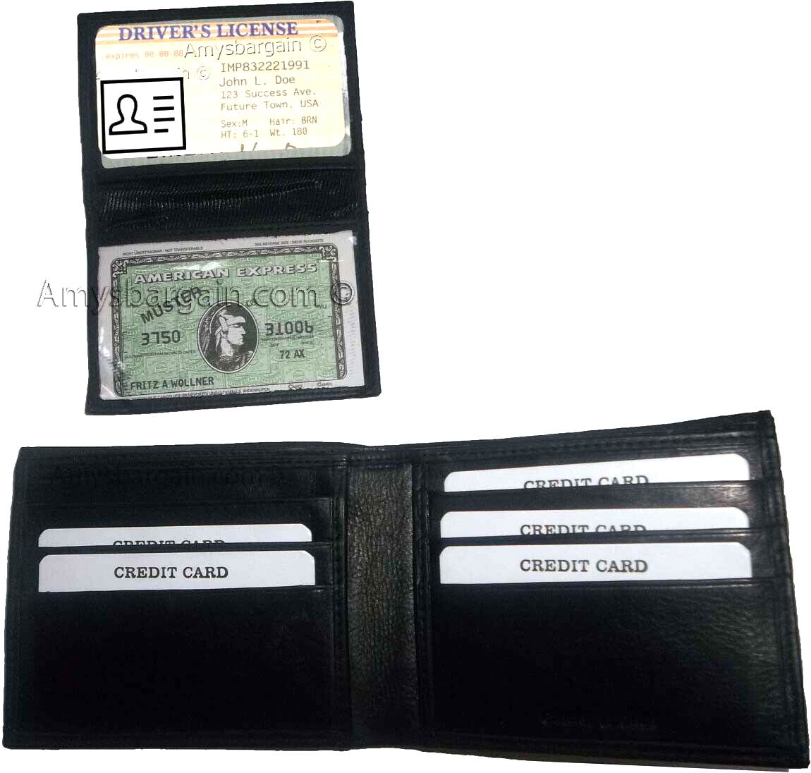 Man's wallet Genuine Lambskin Leather wallet 2 bill pockets ID 6 cards slots