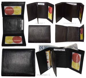 Man’s wallet Tri-fold Leather 9 card spaces 2 ID windows 2 bill slots New wallet