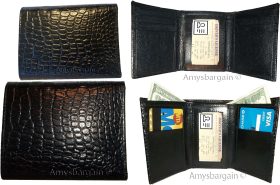 Men's Crocodile skin Printed Leather Wallet Trifold wallet ID 9 card 2 bill slot