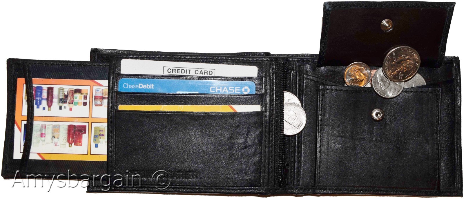 Men's Wallet Black Bifold Leather Wallet, Detachable ID card case New in the Box