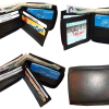Men’s Zip around wallet Leather wallet Center piece 8 credit cards ID 2 Billfold