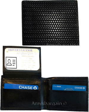 Men's woven printed leather man's bi-fold wallet 2 bill slot 6 card New