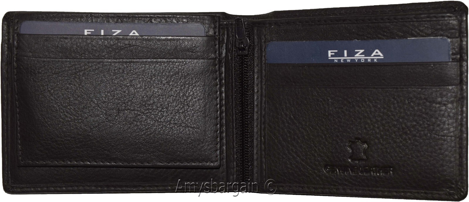 New FIZA NY Leather men's Bifold wallet Black 2 bill slots 2 ID zip coin case - Image 11