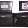 New FIZA NY Leather men's Bifold wallet Black 2 bill slots 2 ID zip coin case