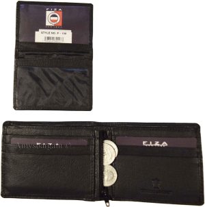 New FIZA NY Leather men's Bifold wallet Black 2 bill slots 2 ID zip coin case - Image 13