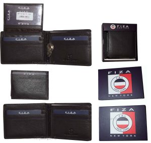 New FIZA NY Leather men's Bifold wallet Black 2 bill slots 2 ID zip coin case - Image 6