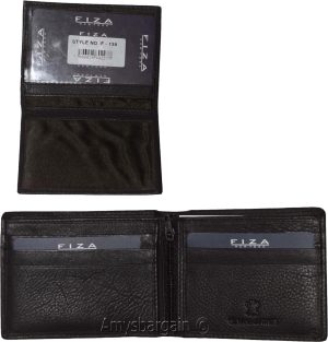 New FIZA NY Leather men's Bifold wallet Black 2 bill slots 2 ID zip coin case - Image 9