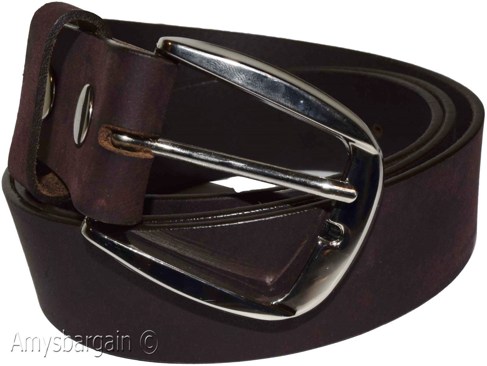 New Large size Leather Belt, Snap on Cowhide One Piece Brown leather Belt BNWT - Image 11