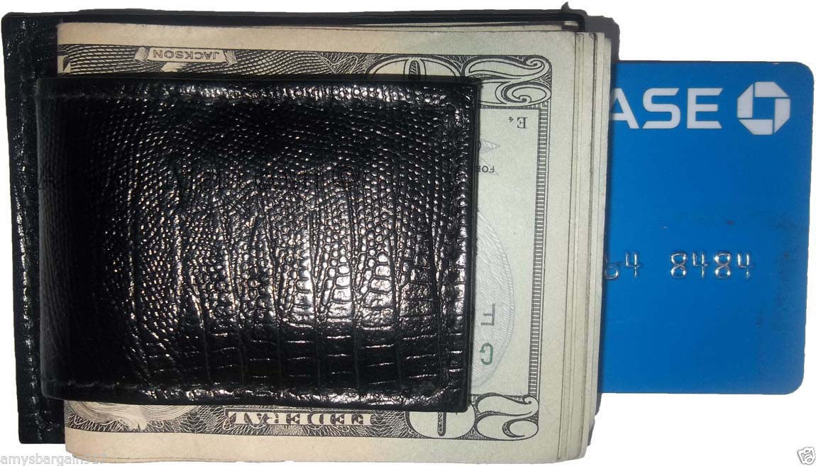 New Lizard skin printed leather money clip credit card/bills holder all bills BN - Image 8