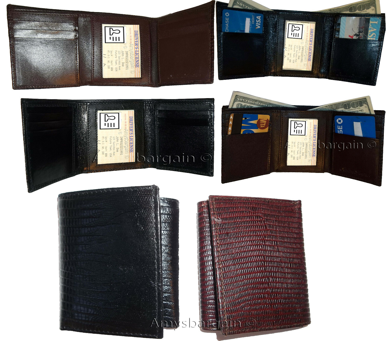 New Men's Wallet. Lizard Printed Leather Trifold wallet 1 ID 9 card 2 bill slots - Image 3