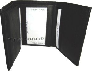New man's leather trifold wallet Black 8 credit card 2 bill spaces wallet 2 ID - Image 3