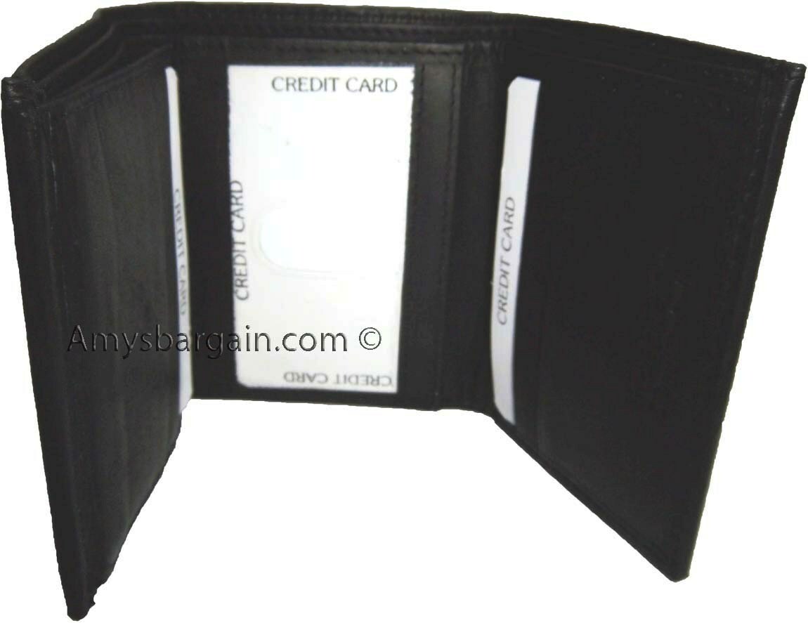 New man's leather trifold wallet Black 8 credit card 2 bill spaces wallet 2 ID - Image 3