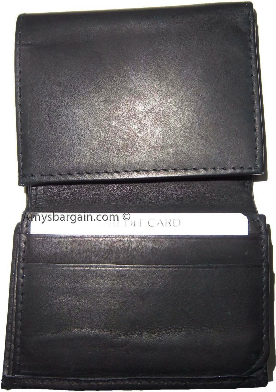 New man's leather trifold wallet Black 8 credit card 2 bill spaces wallet 2 ID - Image 8