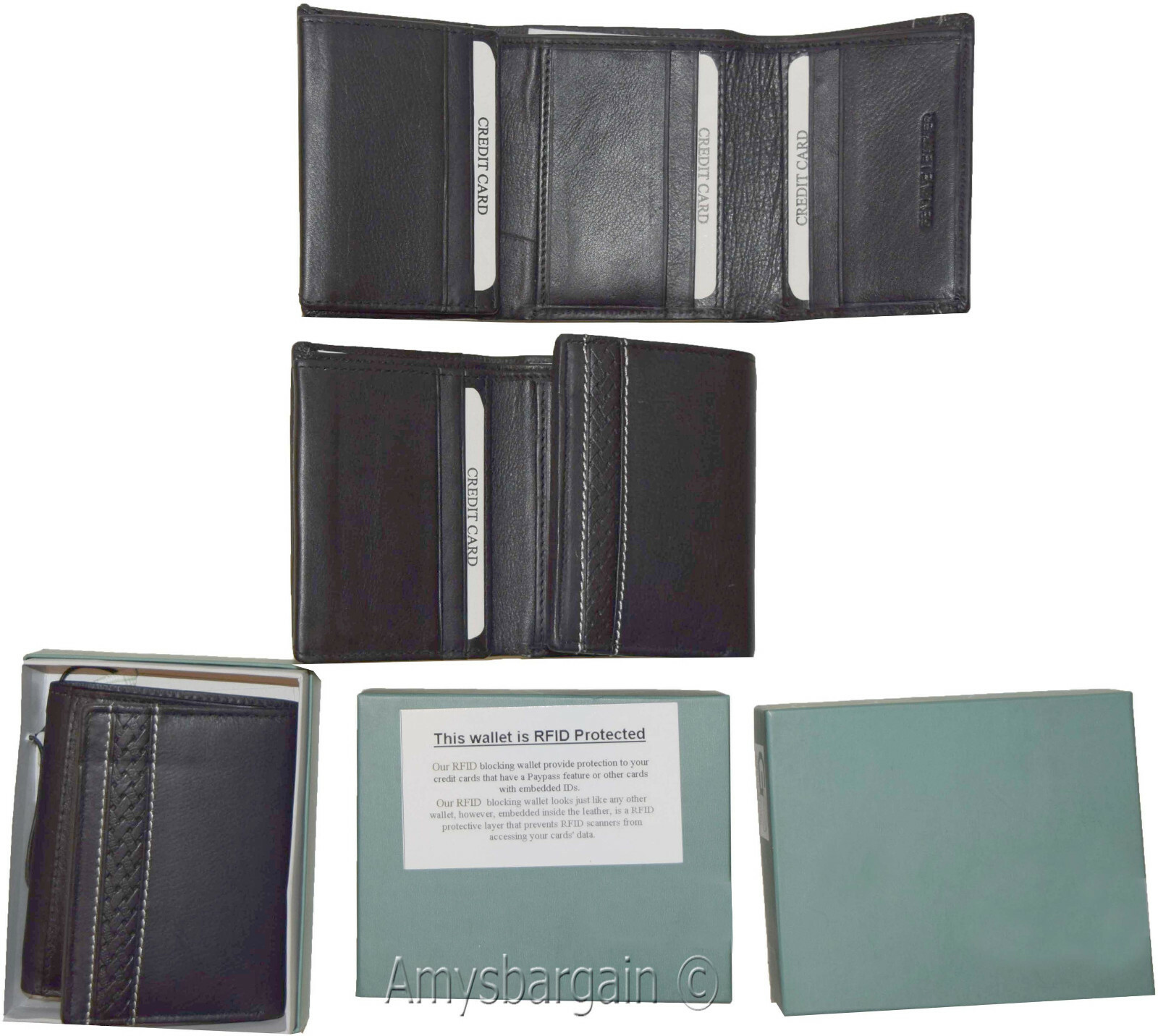 RFID blocking Men's Wallet Genuine Leather Trifold Wallet 11 Credit Card in Box* - Image 11